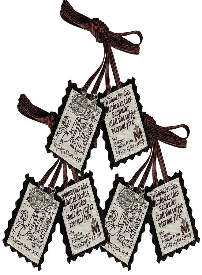 TALPGOD Brown Scapular, 3 Pack Bulk Scapulars Catholic Of Our Lady Of Mount Carmel, Escapularios Catolicos Religious Necklaces Gift With St Benedict Medal Crucifix Home Blessing Door Hanger,Catholic Decor - Image 1